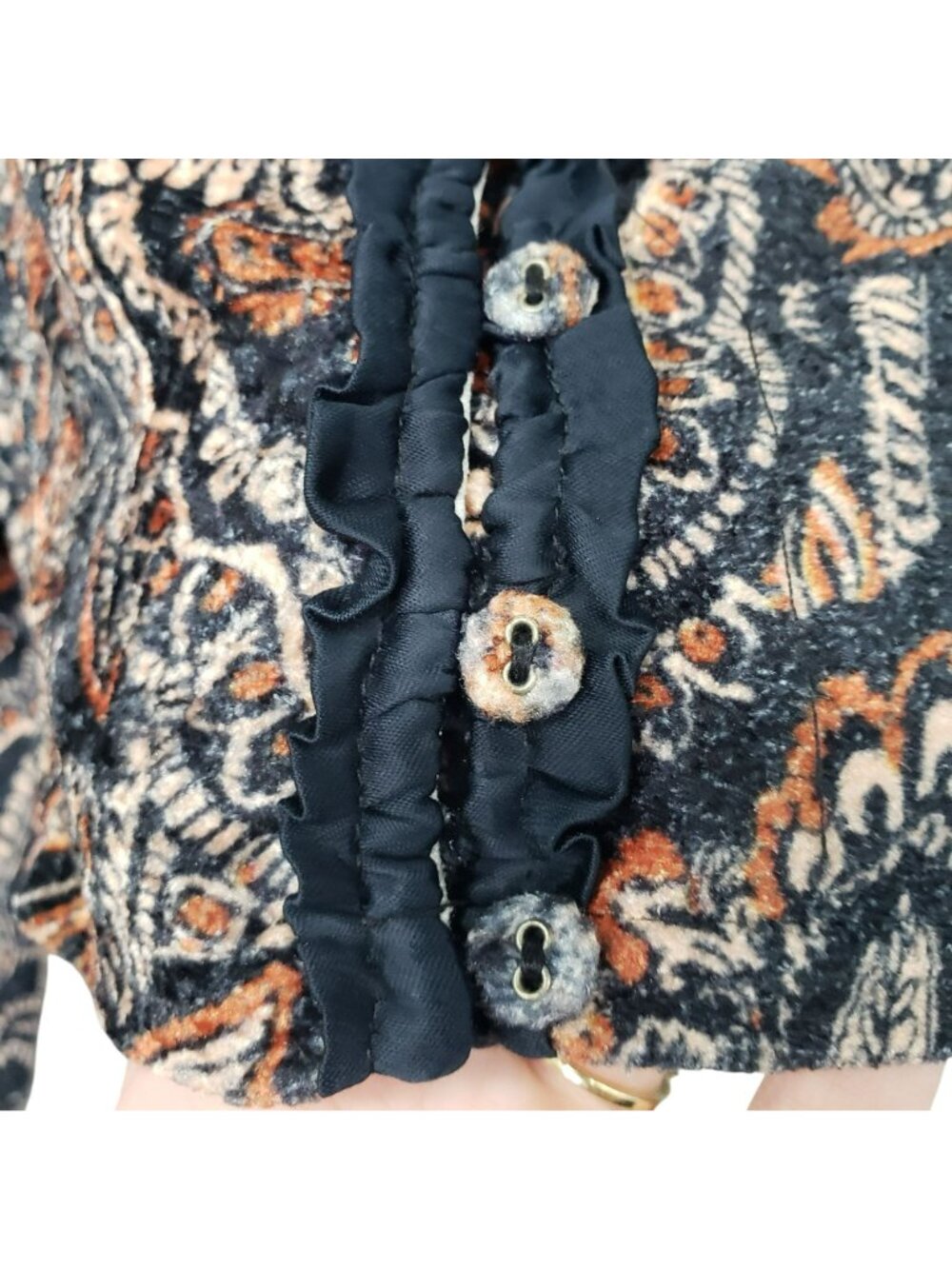 Free People Dare Me Velvet Puff Sleeve Blouse Milkmaid Paisley Blue Orange Boho - Picture 6 of 14